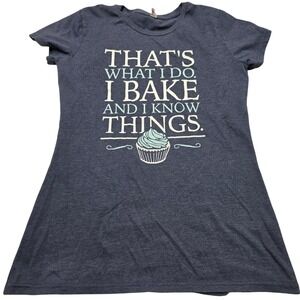 Instant Message Bake And I Know Things Graphic T-Shirt Heather Navy Blue